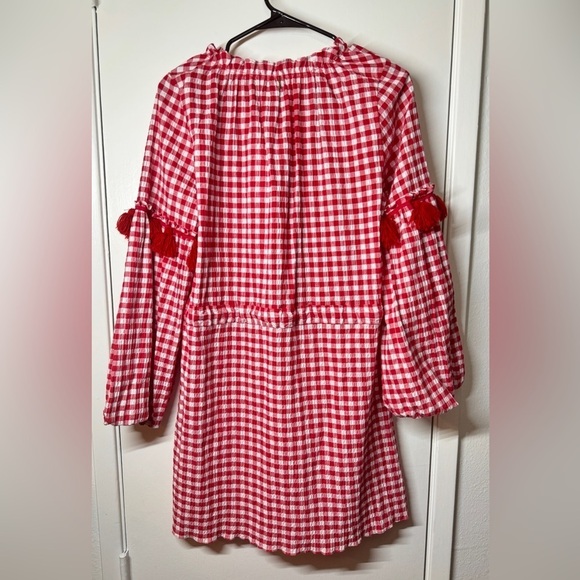 NWT Misa Los Angeles Lissbeth Red White Gingham Plaid Mini Boho Fringe Dress M - Picture 11 of 16